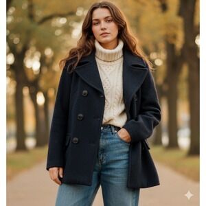 VTG Abercrombie Fitch Italy Double Breasted‎ Wool Peacoat Navy Blue M Y2K Preppy